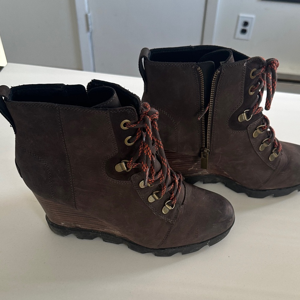 Sorel Brown Wedge Ankle Boots